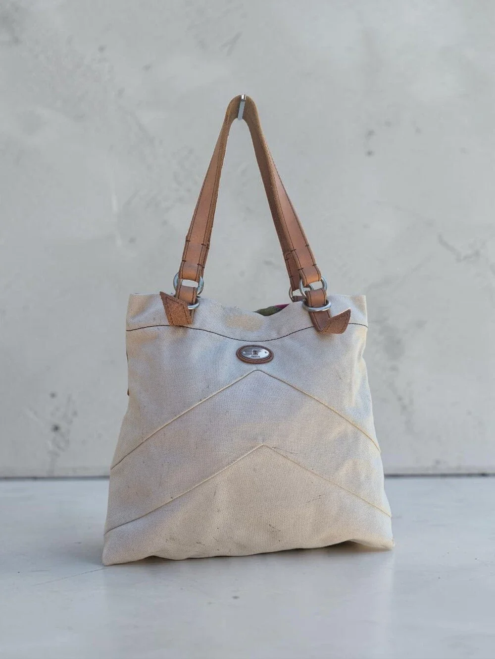 Fossil Vintage Jesse Suede & Canvas Embellished Patchwork Tote - Picture 6 of 10